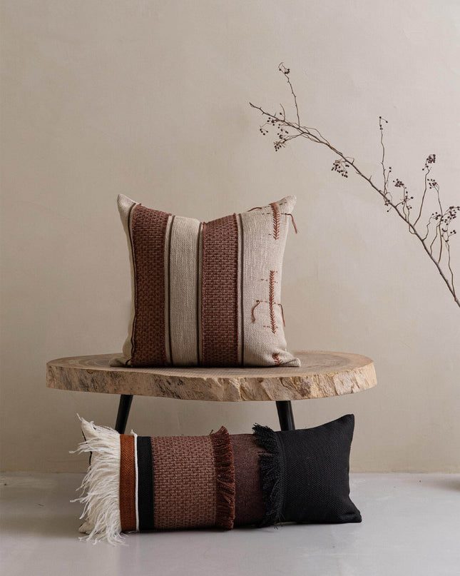 Antique Modern Woven Cotton Linen Tassel Throw Pillow Cover