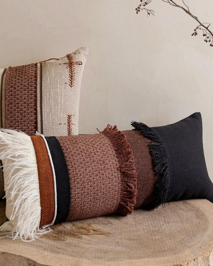 Antique Modern Woven Cotton Linen Tassel Throw Pillow Cover