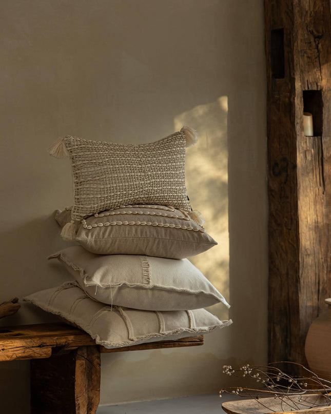 Antique Shell Weave Cotton Linen Pillow Cover—Natural Breathable