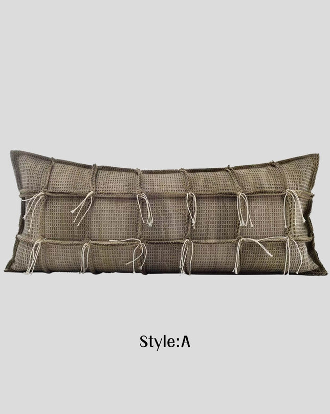 Antique Waffle Hemp Rope Cotton Waist Pillow Cover - Forest Green