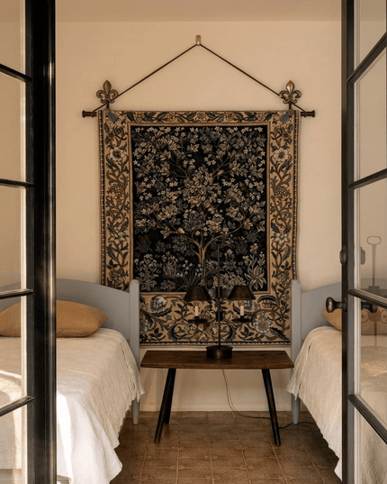 Brass Fleur De Lis Tapestry Clips & Leather Cord—Medieval Modern Tapestry Hanging Set