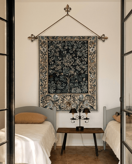Brass Fleur De Lis Tapestry Clips & Leather Cord—Medieval Modern Tapestry Hanging Set
