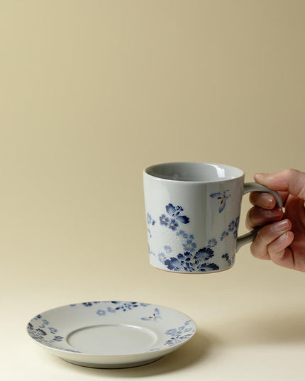 Butterfly Garden Hand-Painted Ceramic Coffee Cup Set