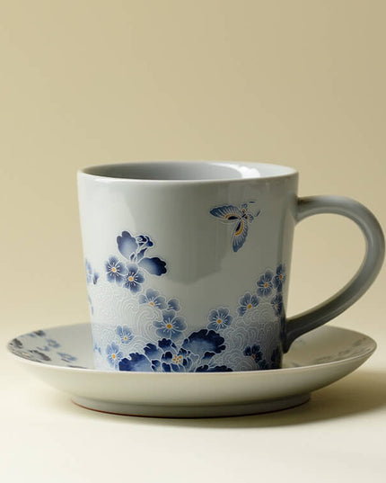 Butterfly Garden Hand-Painted Ceramic Coffee Cup Set