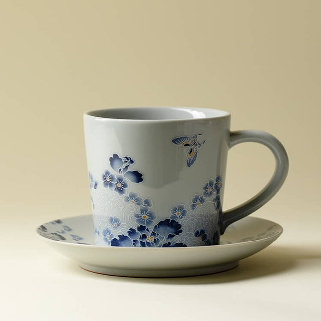 Butterfly Garden Hand-Painted Ceramic Coffee Cup Set