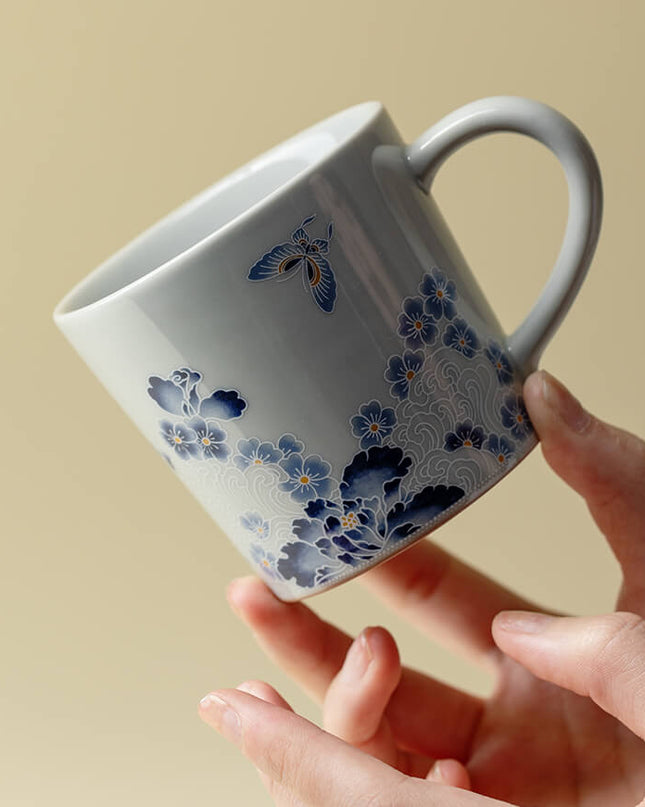 Butterfly Garden Hand-Painted Ceramic Coffee Cup Set