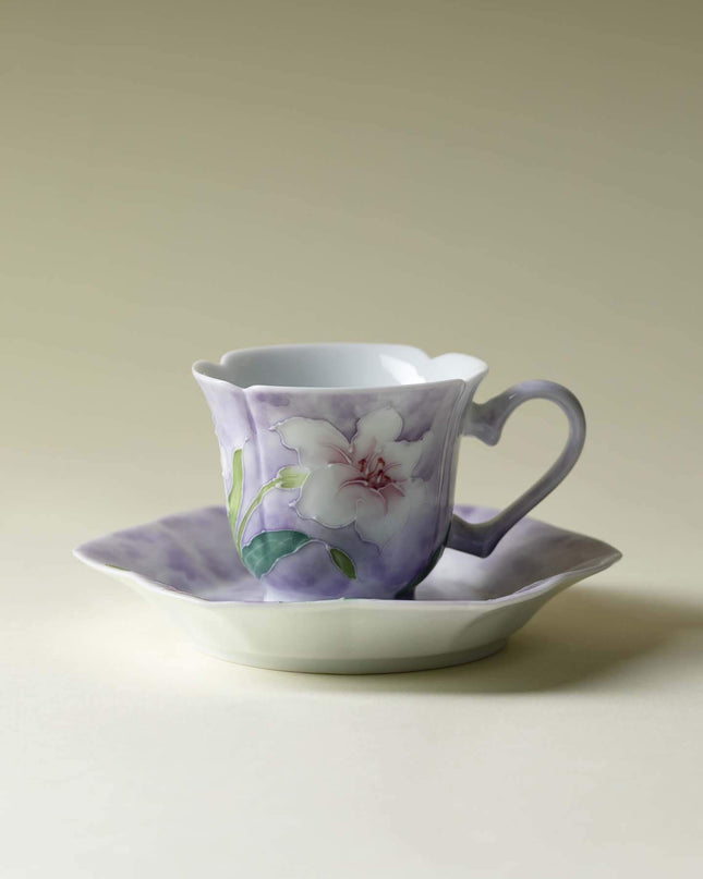 Hand-Painted Lily Ceramic Coffee Cup Set