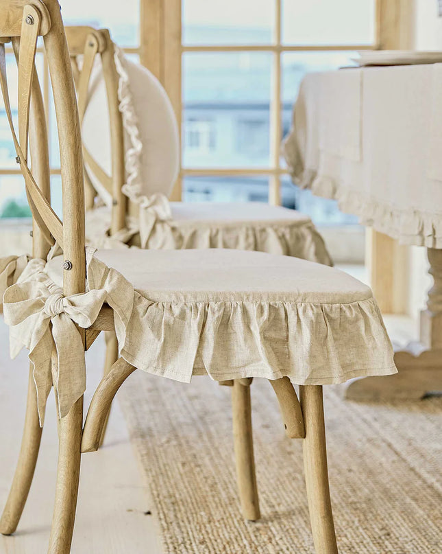 Olivia Linen Ruffle Chair Cushion