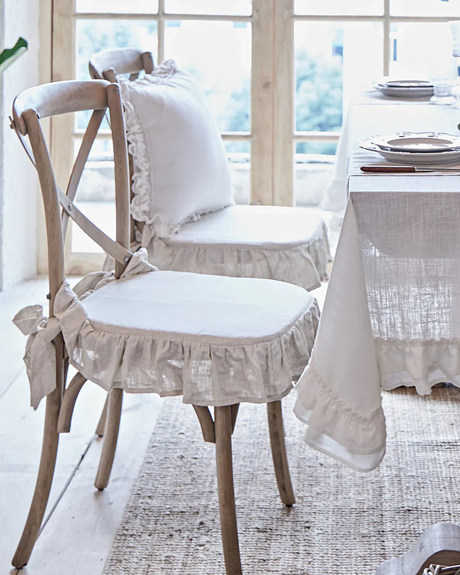 Olivia Linen Ruffle Chair Cushion