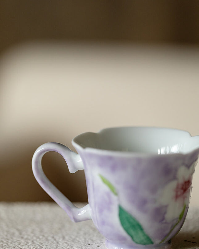 Hand-Painted Lily Ceramic Coffee Cup Set