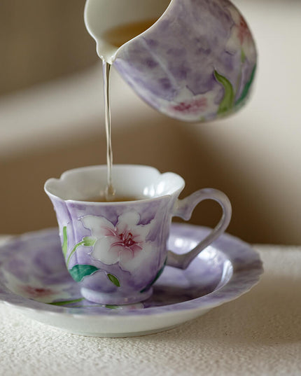 Hand-Painted Lily Ceramic Coffee Cup Set