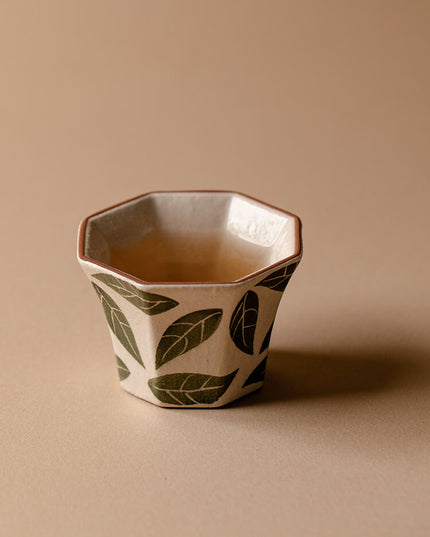 Hand-Painted Green Leaf Ceramic Espresso & Tea Cup