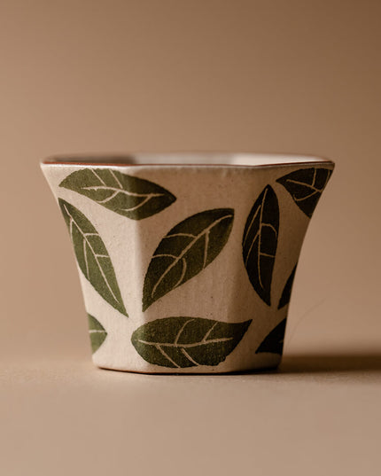Hand-Painted Green Leaf Ceramic Espresso & Tea Cup