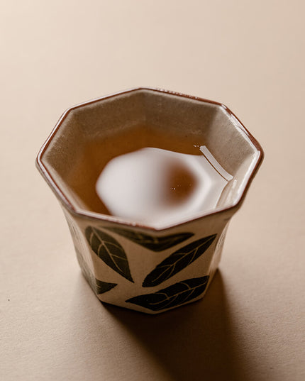 Hand-Painted Green Leaf Ceramic Espresso & Tea Cup