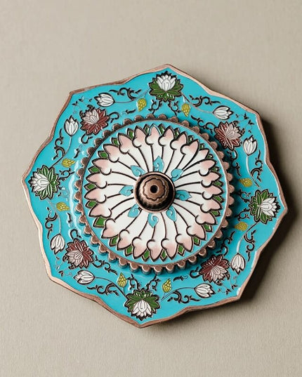 vintage Enamel Painted Lotus Incense Holder