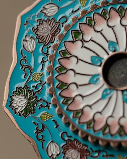 vintage Enamel Painted Lotus Incense Holder