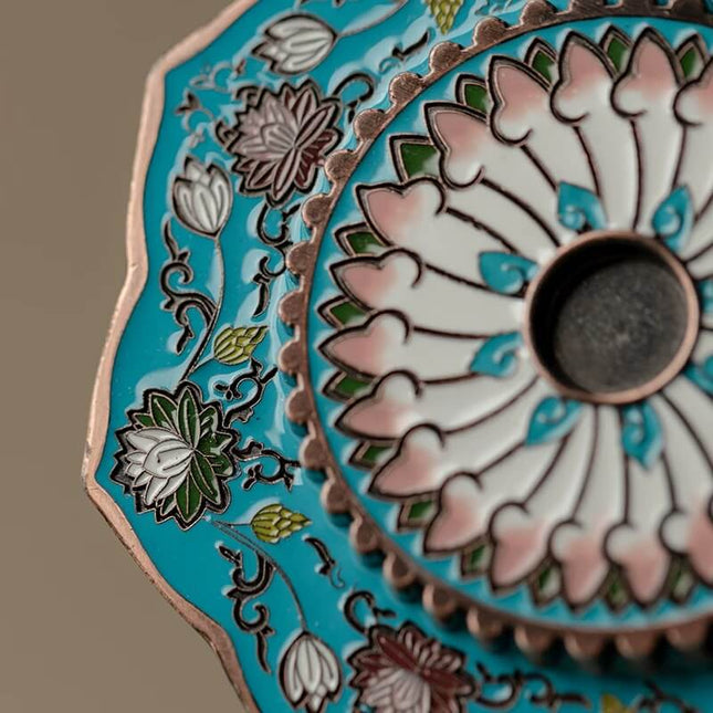 vintage Enamel Painted Lotus Incense Holder