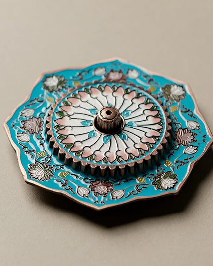 vintage Enamel Painted Lotus Incense Holder