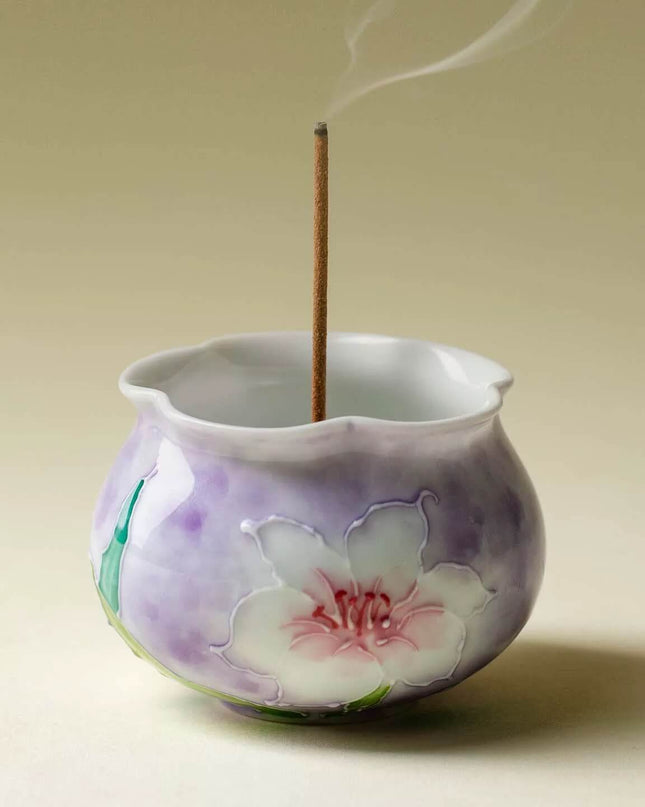 Japanese Hand Painted Lily Incense Holder