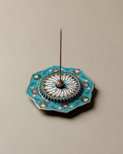 vintage Enamel Painted Lotus Incense Holder