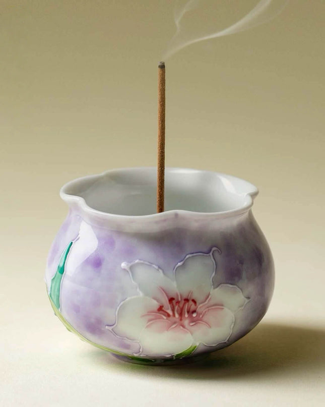 Japanese Hand Painted Lily Incense Holder