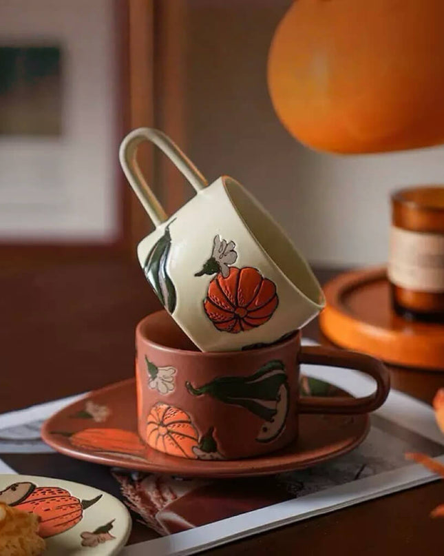 Pumpkin Ceramic Coffee Cup Set