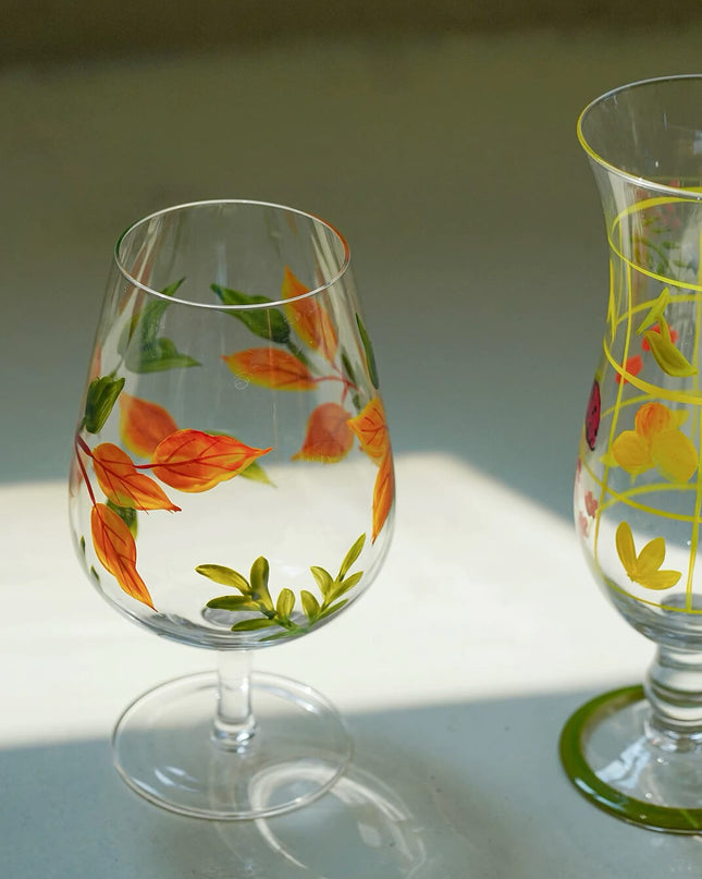 Autumn Hand-Painted Floral Wine Glasses Set