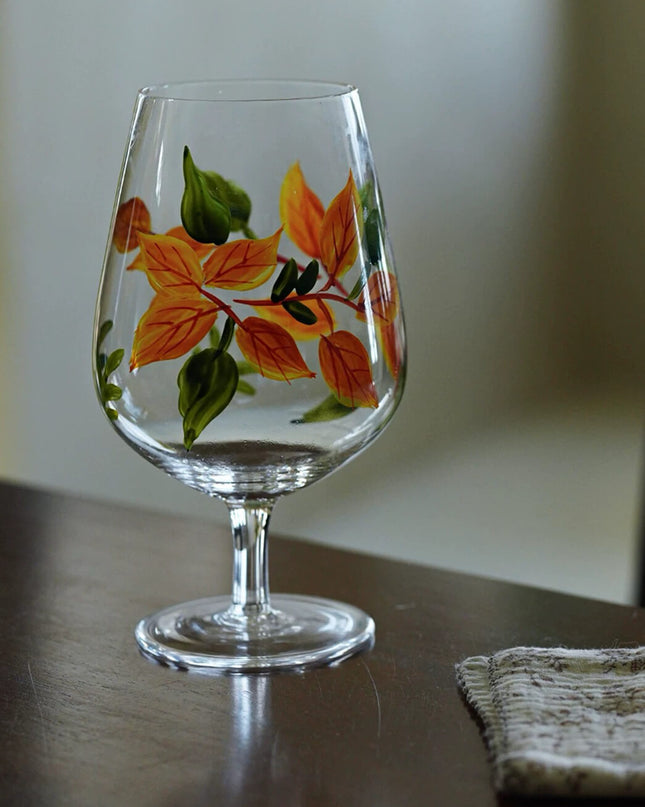 Autumn Hand-Painted Floral Wine Glasses Set