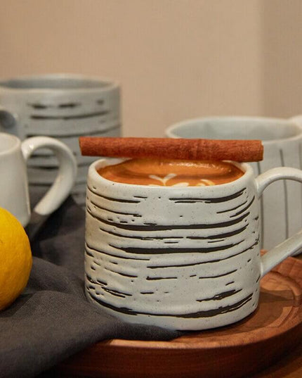 Striped Ceramic Matchstick Hand-painted Coffee Cup & Mug and handle- Fall Edition