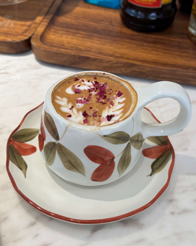 Vintage Fall Maple Leaf Theme Hand-painted Ceramic Latte Coffee Cup Set