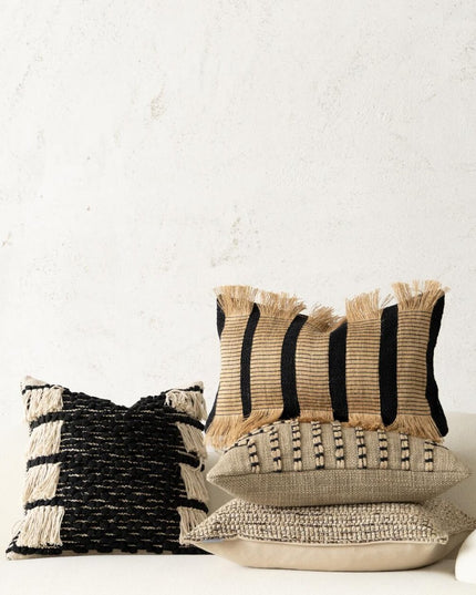 Antique Living Room Linen Fringe Pillow Cover