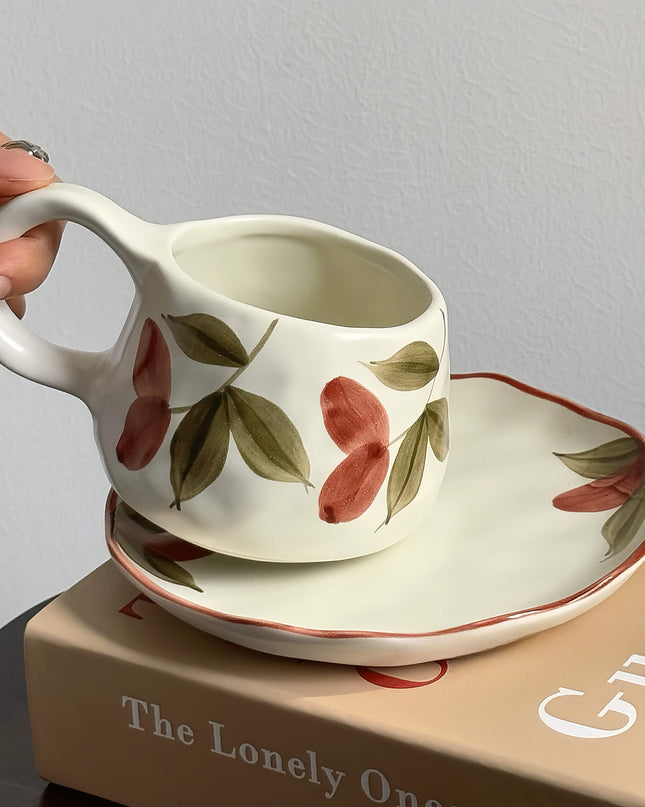 Vintage Fall Maple Leaf Theme Hand-painted Ceramic Latte Coffee Cup Set