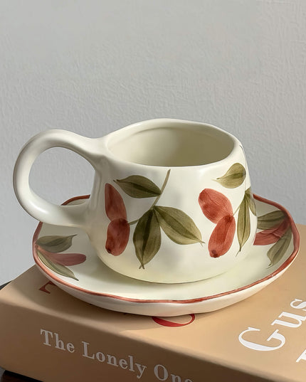 Vintage Fall Maple Leaf Theme Hand-painted Ceramic Latte Coffee Cup Set