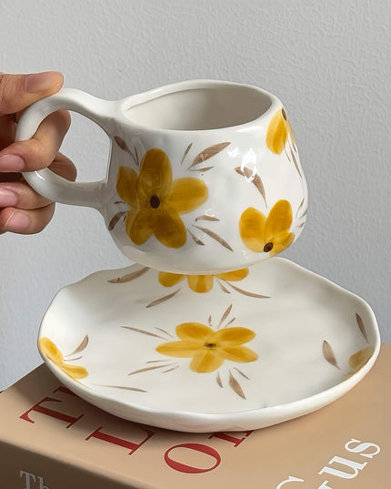 Fall Themed Vintage Hand-painted Ceramic Latte Coffee Cup Set