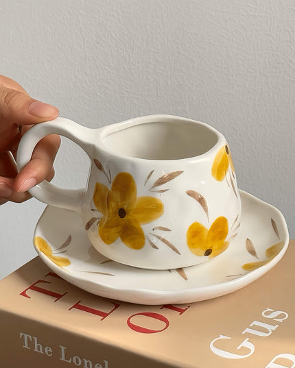 Fall Themed Vintage Hand-painted Ceramic Latte Coffee Cup Set