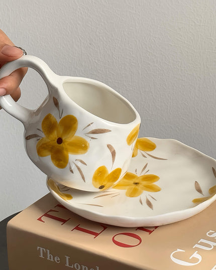 Fall Themed Vintage Hand-painted Ceramic Latte Coffee Cup Set
