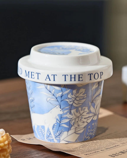 Blue&White Cat Hand-painted Ceramic Travel Coffee Mug & Tea Cup with Ceramic lid