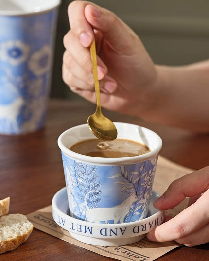 Blue&White Cat Hand-painted Ceramic Travel Coffee Mug & Tea Cup with Ceramic lid