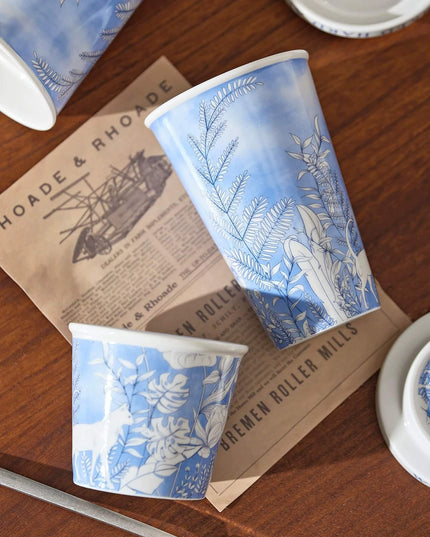 Blue&White Cat Hand-painted Ceramic Travel Coffee Mug & Tea Cup with Ceramic lid
