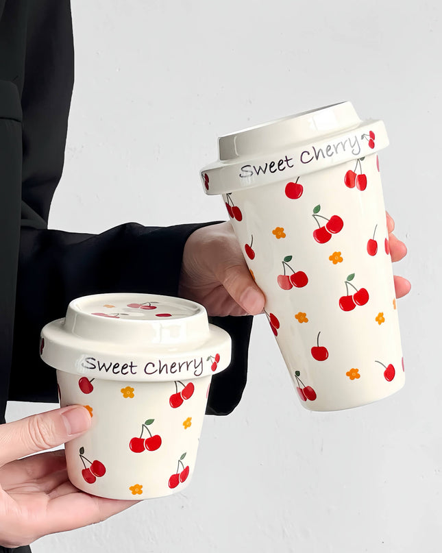 Hand-painted Cherry Ceramic Mug  Ceramic Lid - Office & ClubHouse