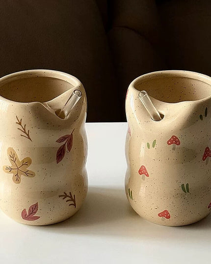 Vintage Travel Ceramic Maple Leaf Straw Mug & Mushroom Straw Cup
