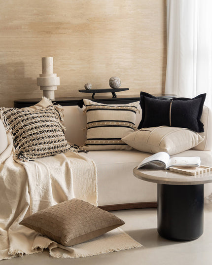 Antique Modern Woven Cotton-Linen Throw Pillow Cover