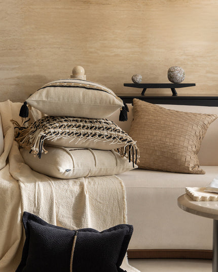 Antique Modern Woven Cotton-Linen Throw Pillow Cover