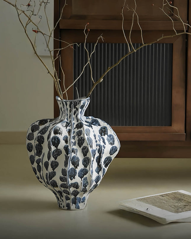Gold-Plated Blue Art Ceramic Vase