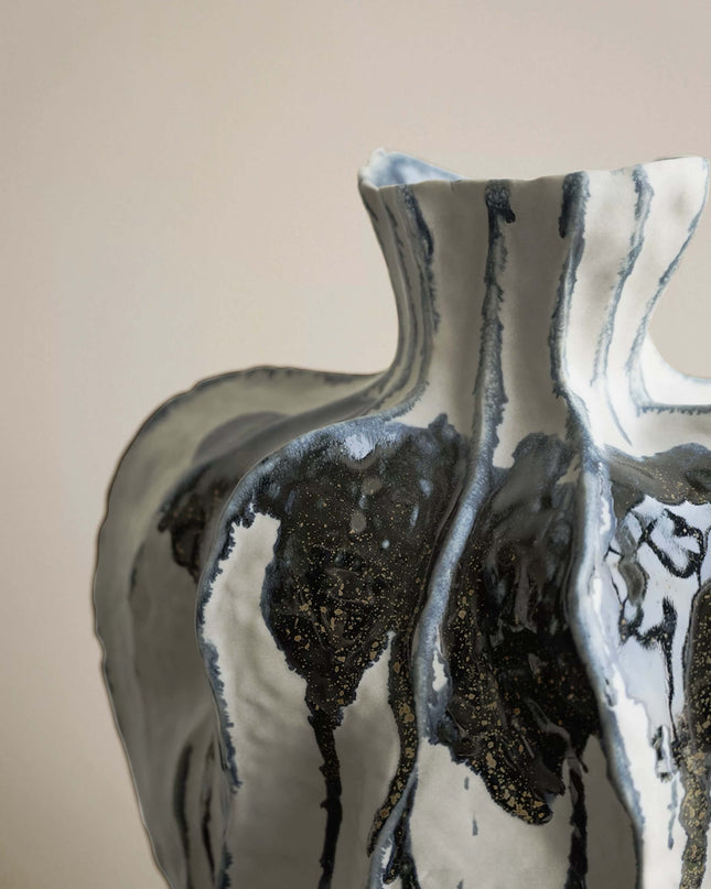 Gold-Plated Blue Art Ceramic Vase