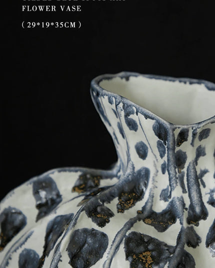 Gold-Plated Blue Art Ceramic Vase