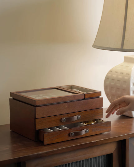 Walnut Vintage Jewelry Tiered Storage Box