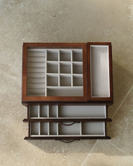 Walnut Vintage Jewelry Tiered Storage Box