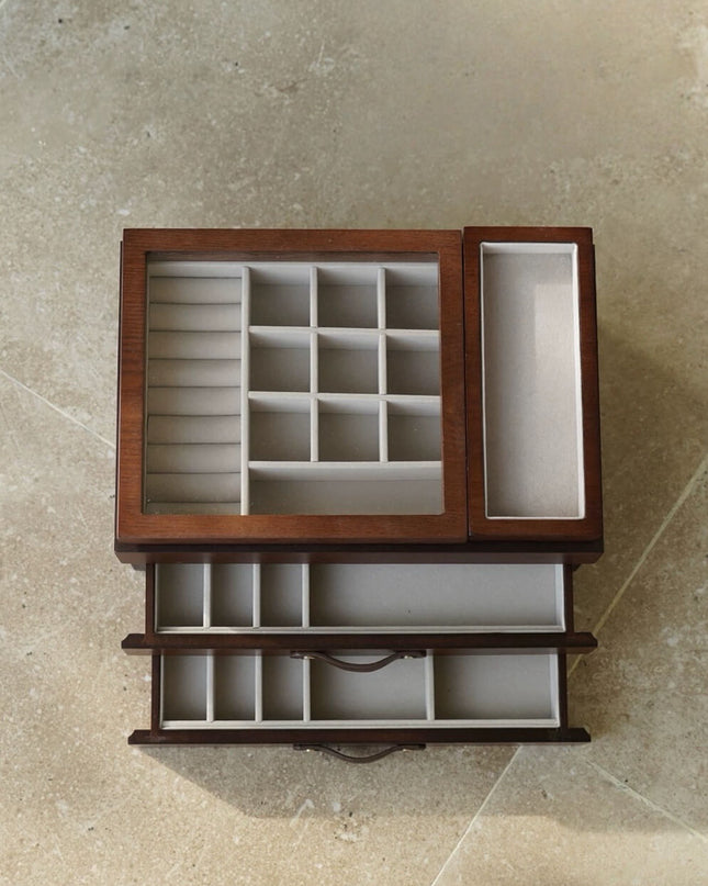 Walnut Vintage Jewelry Tiered Storage Box