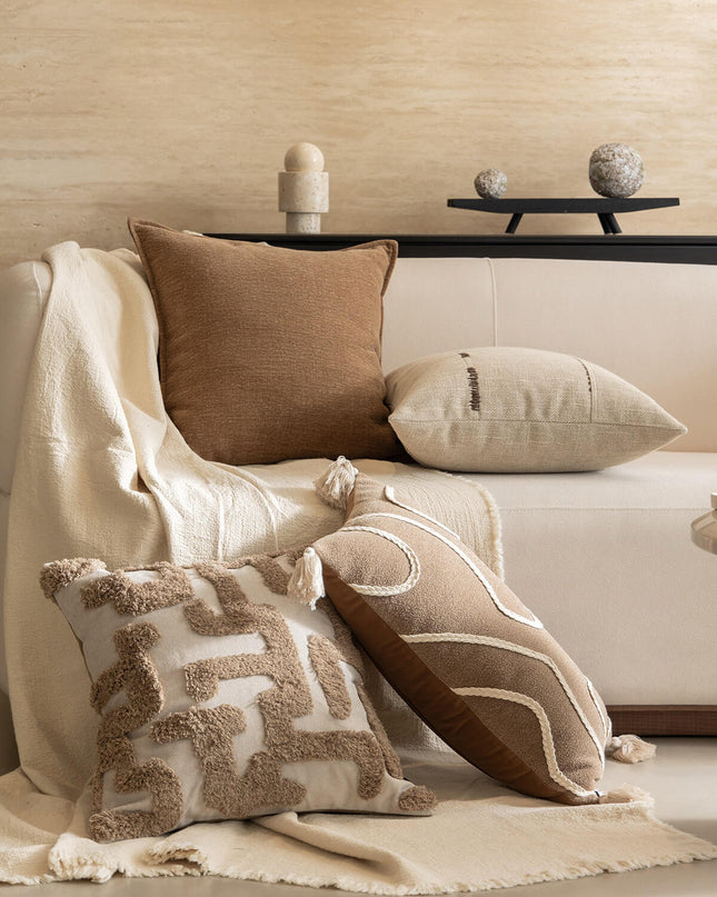Antique Cotton Linen Tassel Throw Pillow Cover